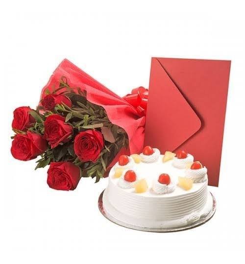 Red-Rose Bouquet With Cake Choice